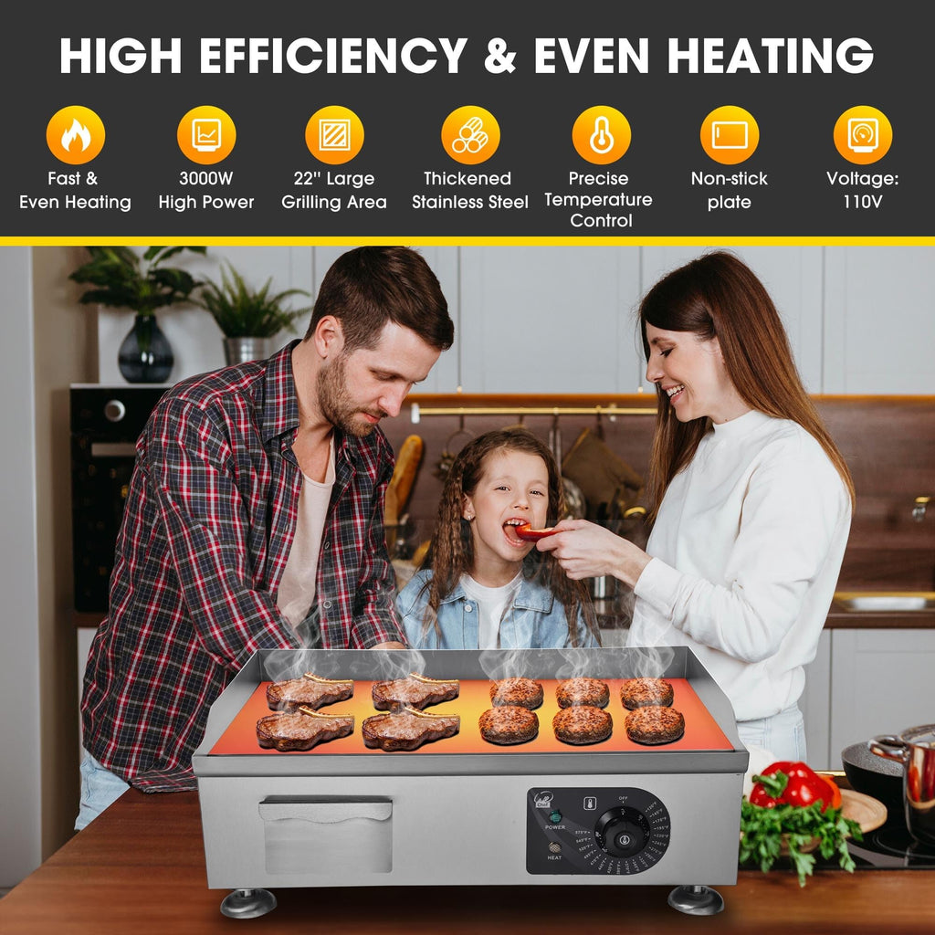 WeChef 24" Commercial Griddle 3500W Electric Countertop Griddle Non-Stick Flat Stainless Steel Adjustable Restaurant Grill Temperature Control 122 to