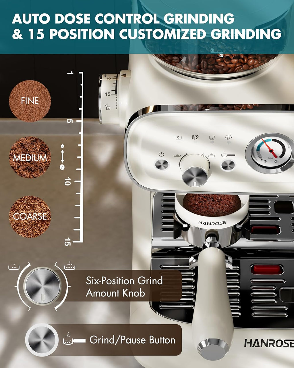 Espresso Machine With Grinder, 20 Bar Espresso Machine with Milk Frother Steam Wand, Espresso Machines for Home, Expresso Coffee Machines