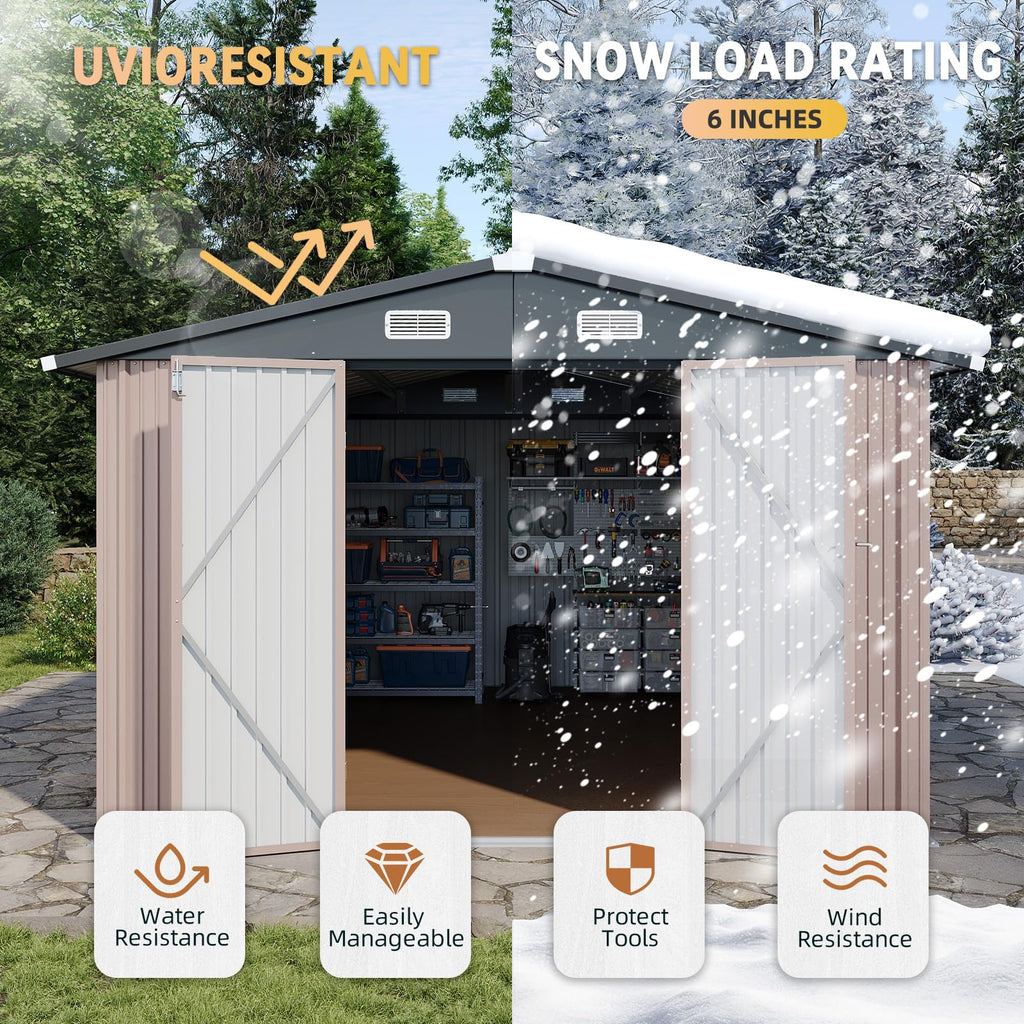 Aoxun 7.4x5.3FT Shed with Floor Galvanized Steel Outdoor Storage Shed Metal Garden Shed with Double Doors, 15mm Moisture-Proof Floor & Ventilation