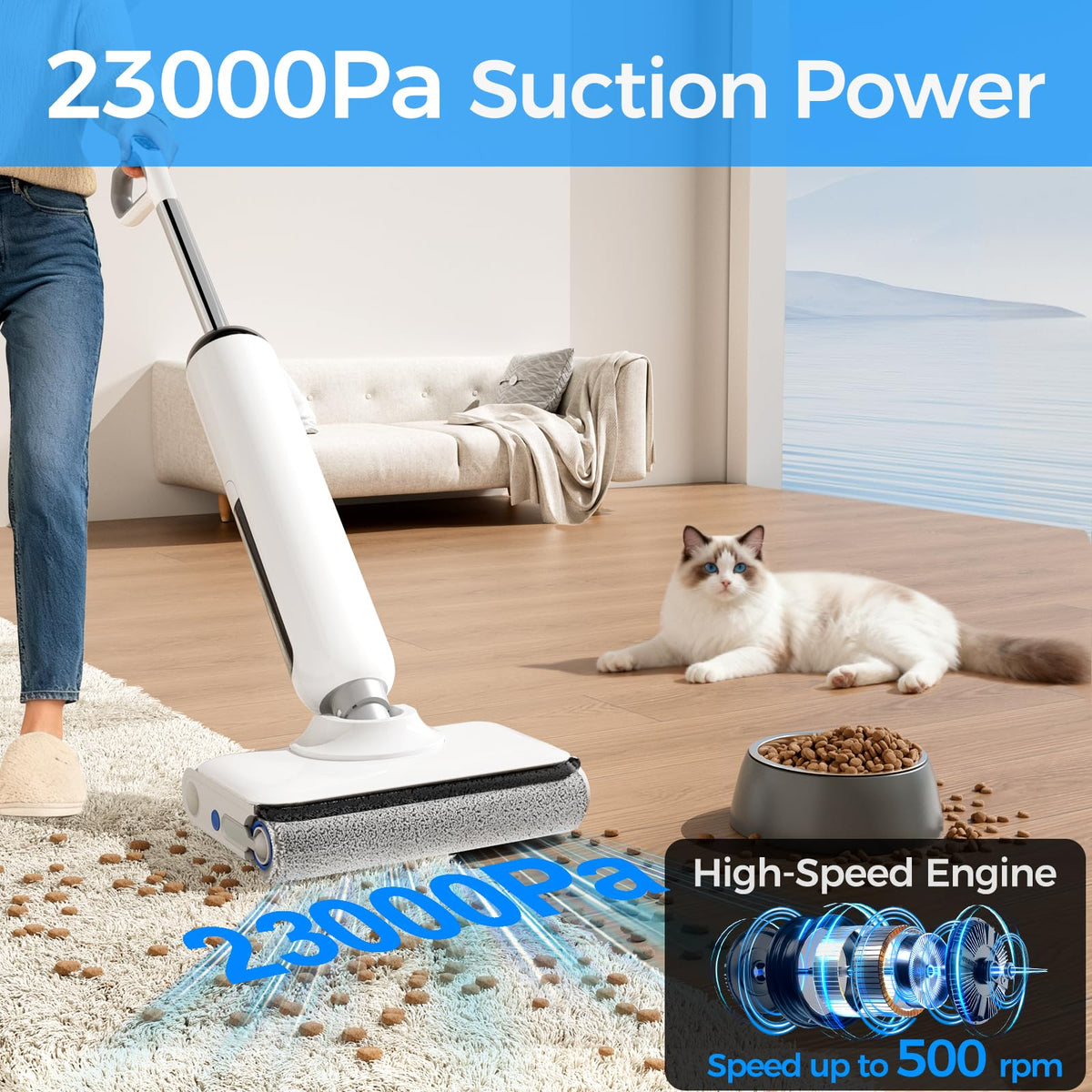 Wet Dry Vacuum Cleaner, 180 Lay-Flat Cordless Vacuum Mop Combo with Edge Cleaning, All-in-One Floor Cleaner for Hard Floors, Self-Cleaning, 45mins