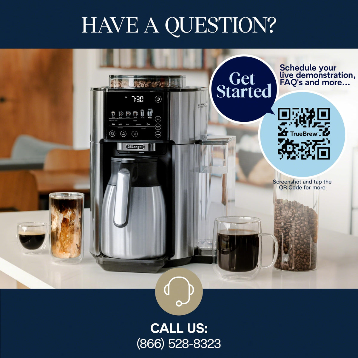 De'Longhi True Brew Drip Coffee Maker, Built in Grinder, Single Serve, 8 oz to 24 oz, Hot or Iced Coffee, Stainless, CAM51025MB