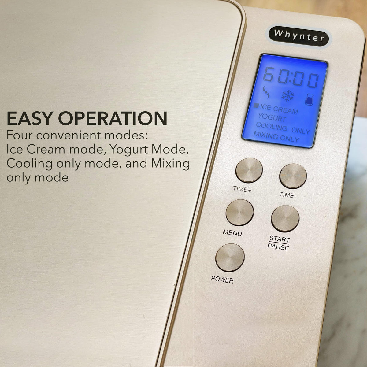 Whynter Ice Cream Maker Machine Automatic 2.1 Qt. with Built-In Compressor, LCD Digital Display & Timer, No Pre-Freezing, ICM-200LS, Stainless Steel