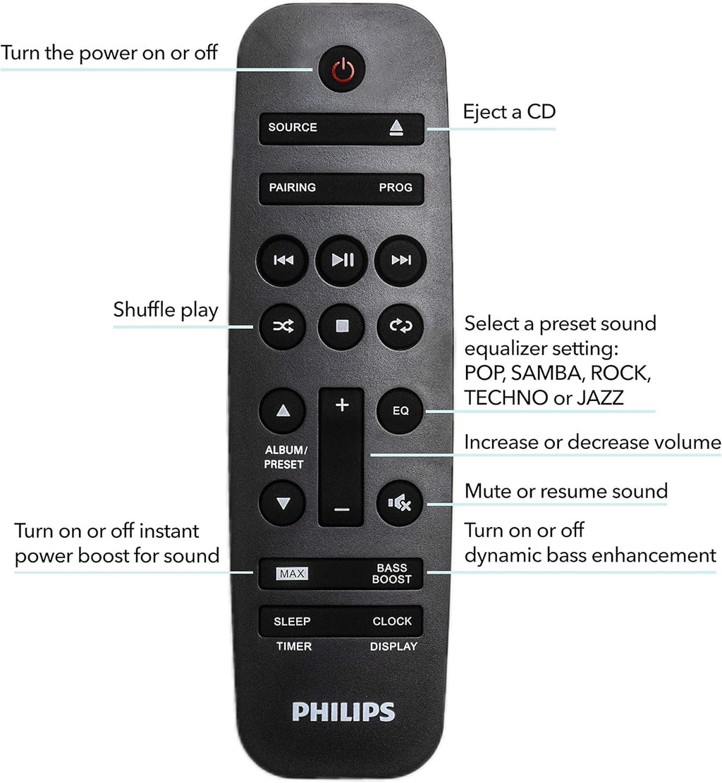 PHILIPS FX10 Bluetooth Stereo System for Home with CD Player , MP3, USB, FM Radio, Bass Reflex Speaker, 230 W, Remote Control Included
