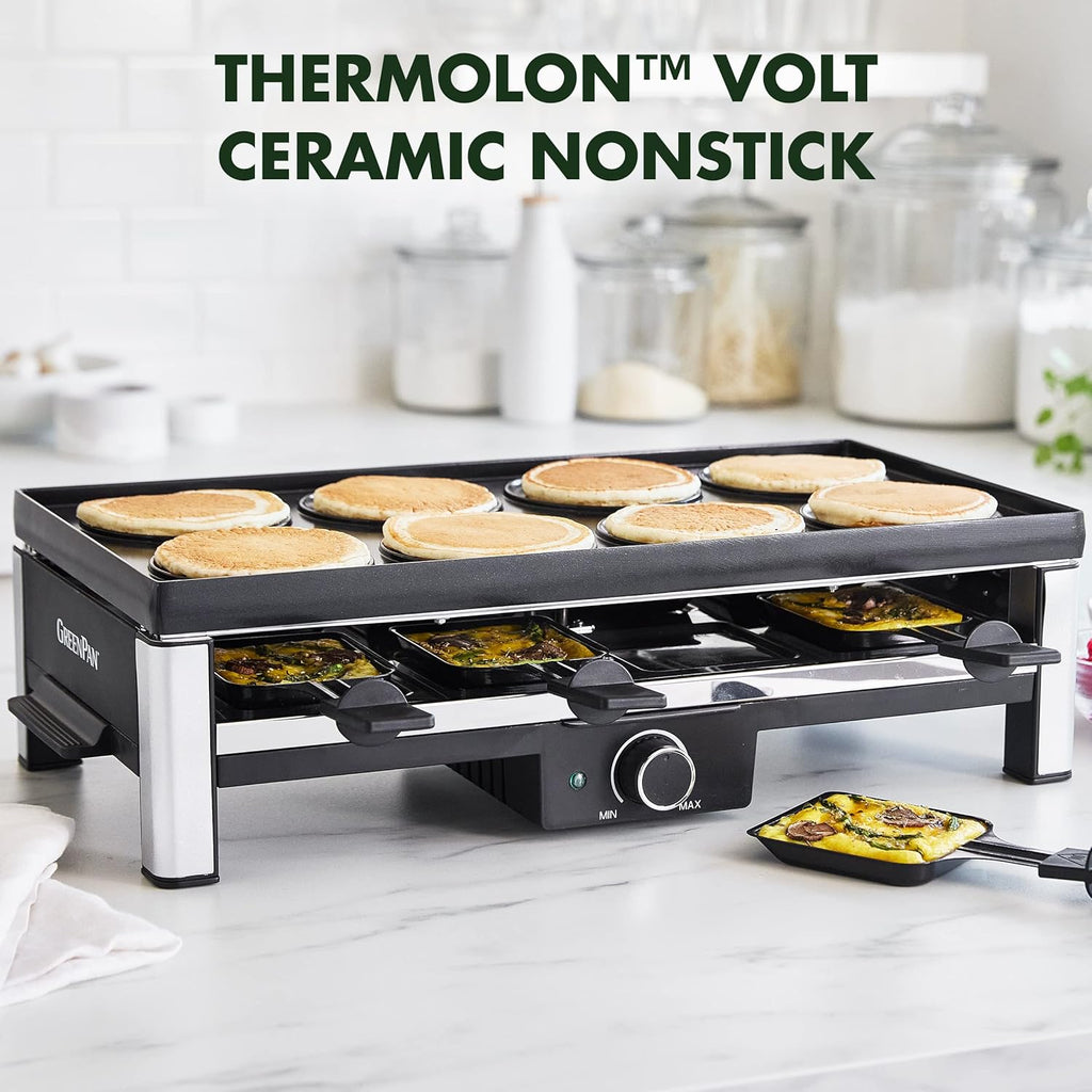 GreenPan Electrics Healthy Ceramic Nonstick, 3-in-1 Reversible Grill, Griddle & Raclette, PFAS-Free, Serves up to 8 People for Parties &Family Fun