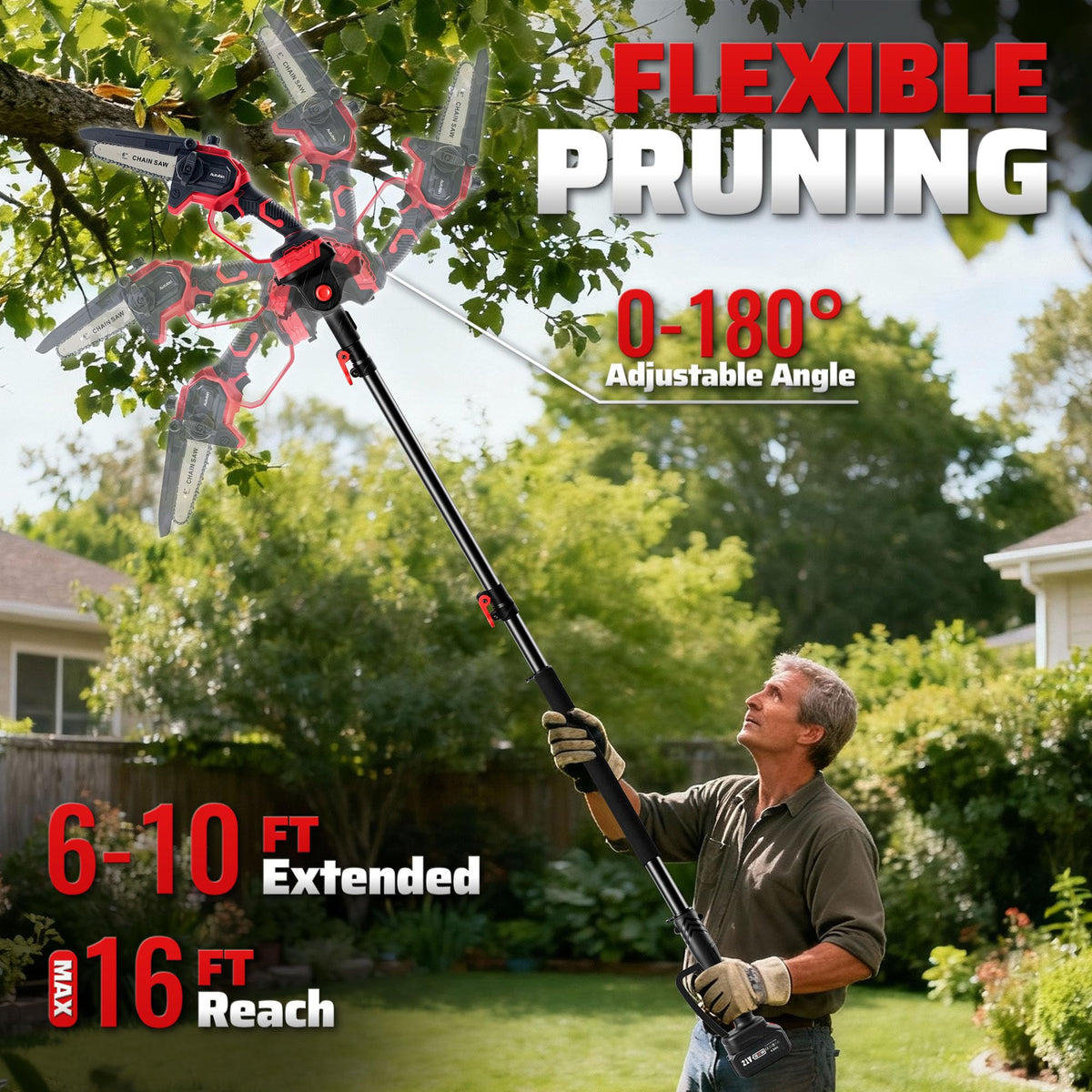 2-in-1 Cordless Pole Saw & 8'' Mini Chainsaw,Forest Ranger Approved Electric Handheld Chain Saw with 2 21V 4.0Ah Rechargeable Batterie&Charger, Auto