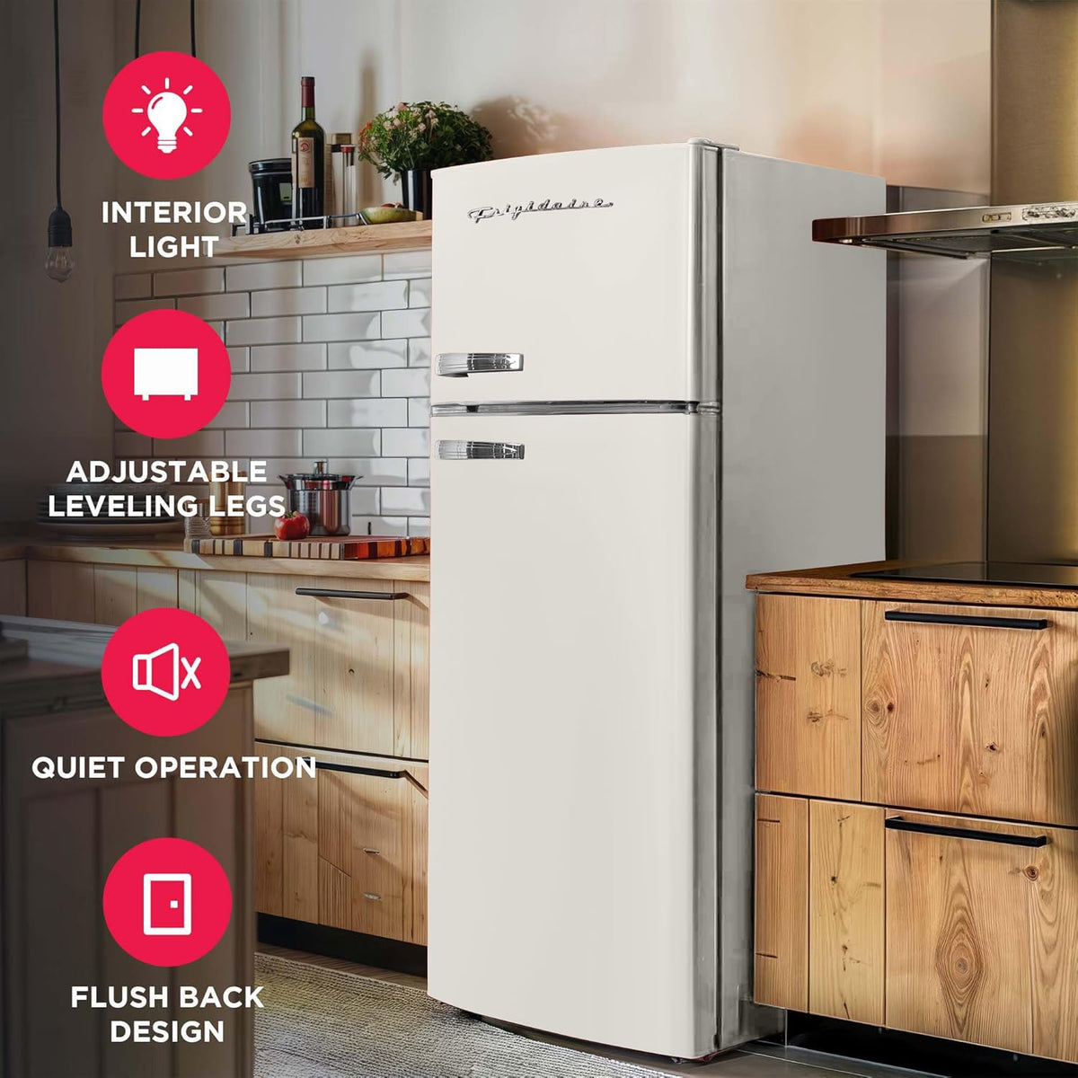 Frigidaire EFR753 Retro Apartment Size Refrigerator with Top Freezer - 2 Door Fridge with 7.5 Cu Ft of Storage Capacity, Adjustable Spill-Proof