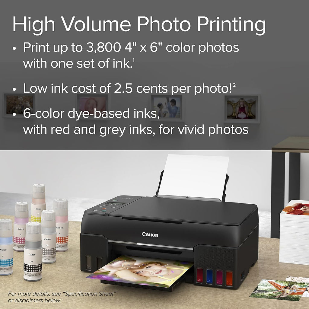 Canon PIXMA G620 Wireless MegaTank Photo All-in-One Printer [Print, Copy, Scan], Black,Works with Alexa
