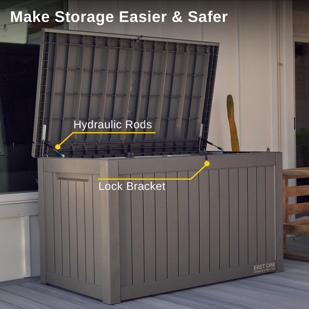 EAST OAK Outdoor Storage Box, 180 Gallon Deck Box, Large Resin Storage Bin for Patio Cushions, Gardening Tools, Lockable, Waterproof and UV Resistant