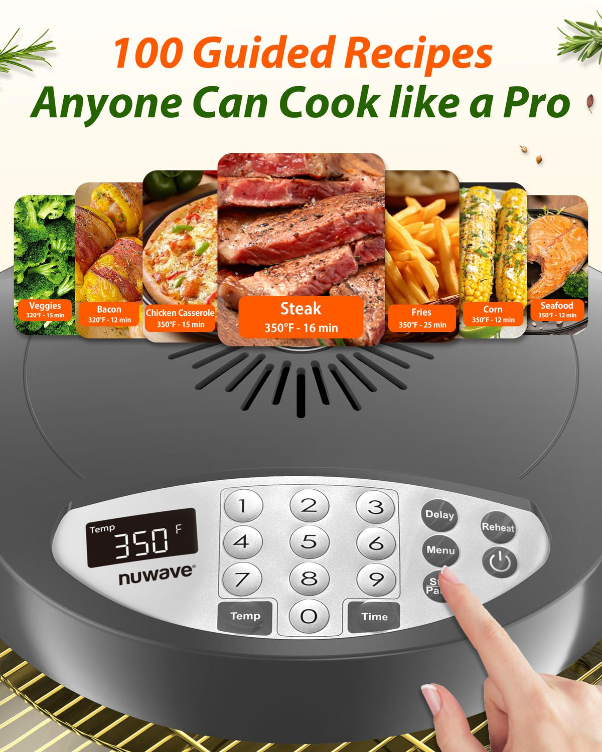 Nuwave Oven Pro Plus Air Fryer, Infra-Red Countertop, 2025 Advanced Convection, No Defrosting or Preheating, Cook Fresh or Frozen, Durable Power Dome