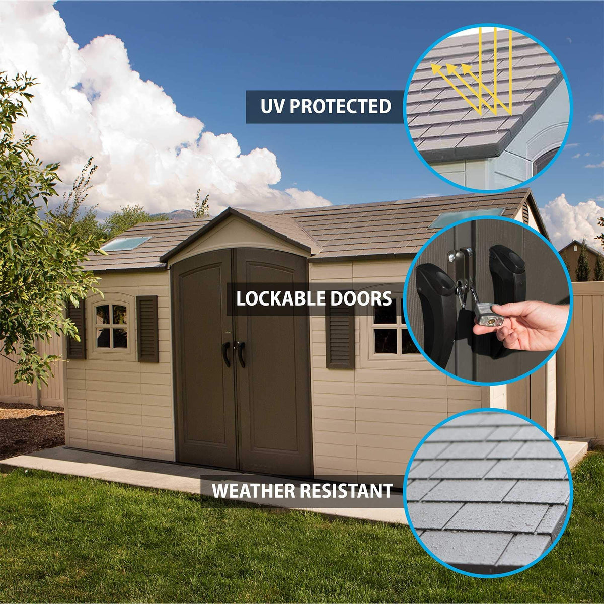 Lifetime 60079 Outdoor Storage Dual Entry Shed, 15 x 8 ft, Desert Sand