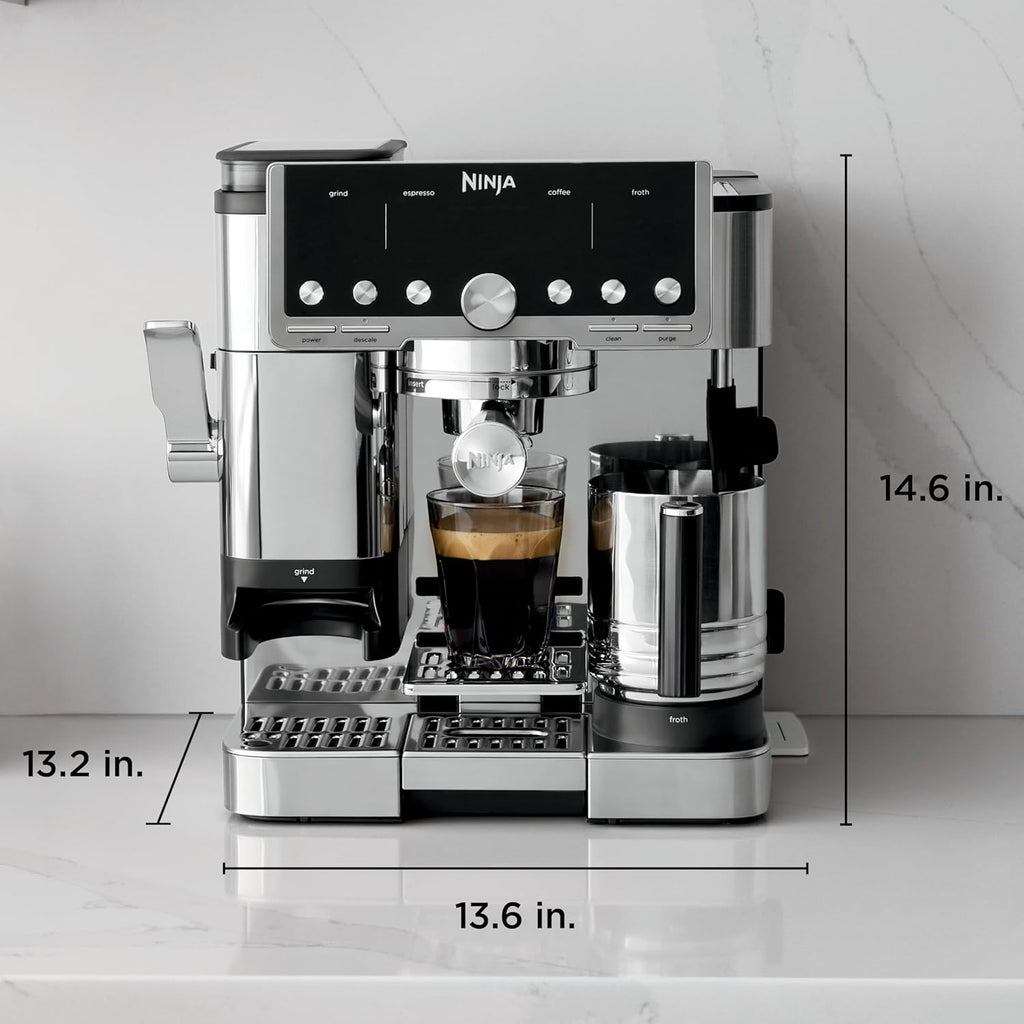 Ninja Luxe Caf Pro Series, Espresso Machine, Drip Coffee, Cold Brew, Hot Water, Integrated Tamper, Built-in Grinder, Hands-Free Frother for