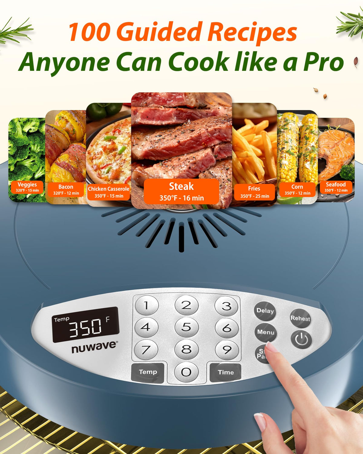 Nuwave Oven Pro Plus Air Fryer, Infra-Red Countertop, 2025 Advanced Convection, No Defrosting or Preheating, Cook Fresh or Frozen, Durable Power Dome
