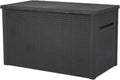 Keter Java XXL 230 Gallon Resin Rattan Look Large Outdoor Storage Deck Box for Patio Furniture Cushions, Pool Toys, and Garden Tools, Dark Grey