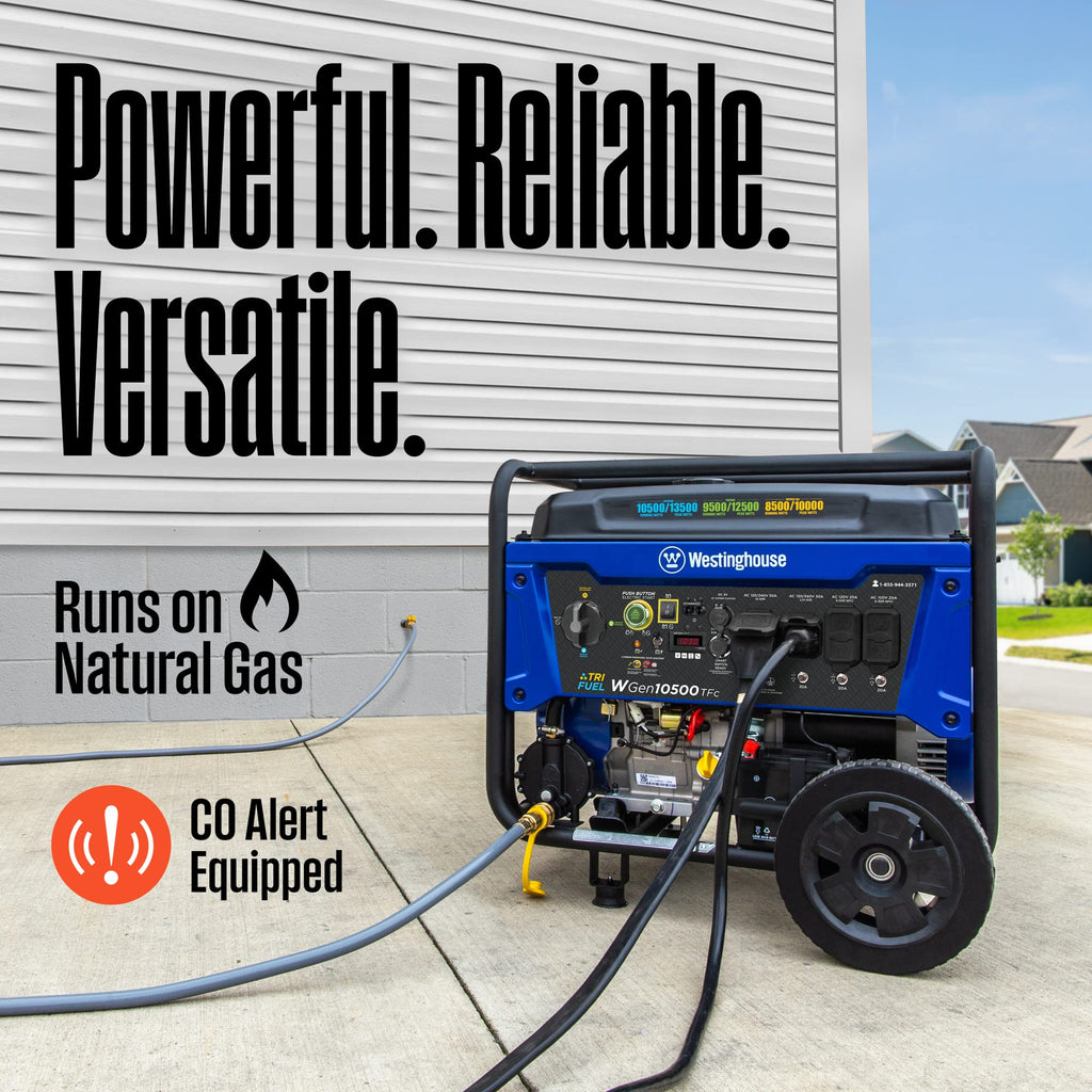 Westinghouse 13500 Peak Watt Tri-Fuel Home Backup Portable Generator, Remote Electric Start, Transfer Switch Ready, Gas, Propane, and Natural Gas