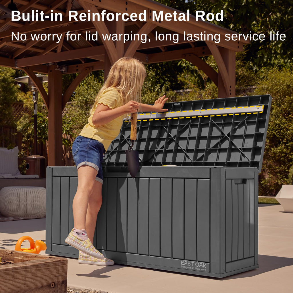 EAST OAK Outdoor Storage Box, 180 Gallon Deck Box, Large Resin Storage Bin for Patio Cushions, Gardening Tools, Lockable, Waterproof and UV Resistant