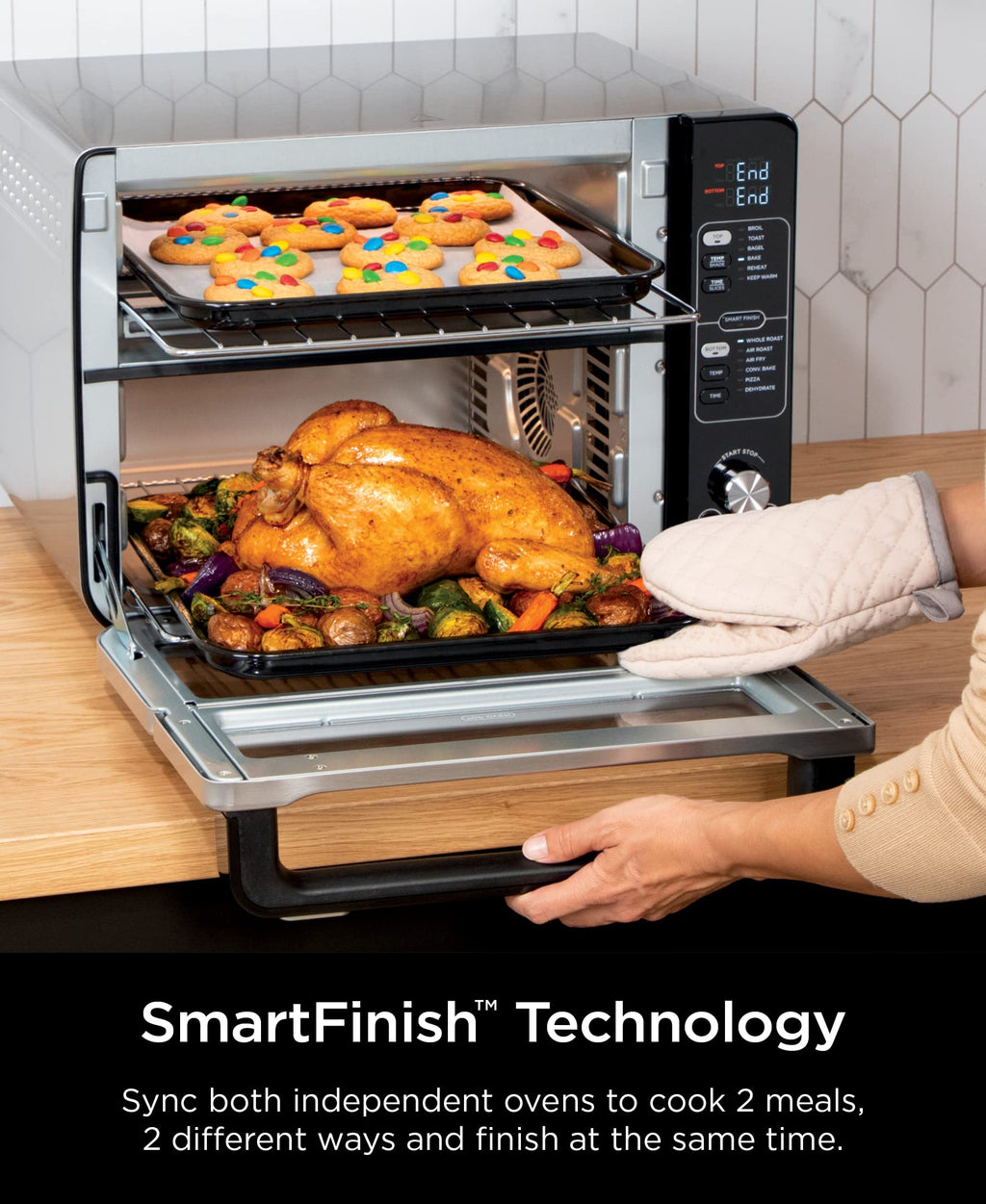 Ninja DCT451 12-in-1 Smart Double Oven with FlexDoor, Thermometer, FlavorSeal, Smart Finish, Rapid Top Convection and Air Fry Bottom , Stainless Steel
