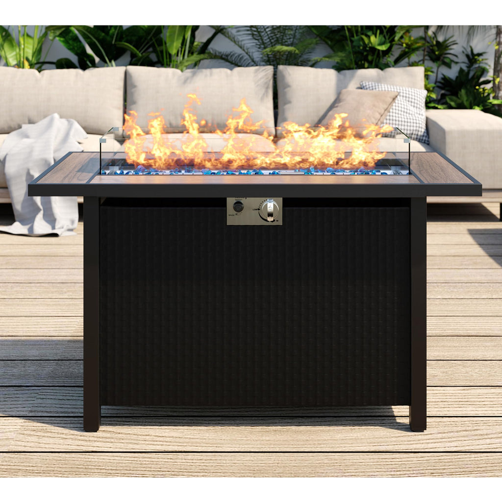 45 inch Gas Fire Pit Table, Patio Outdoor Propane Fire Pits with Removable Lid & Waterproof Cover, 50000 BTU with Lava Rock and Alumium Frame Tables