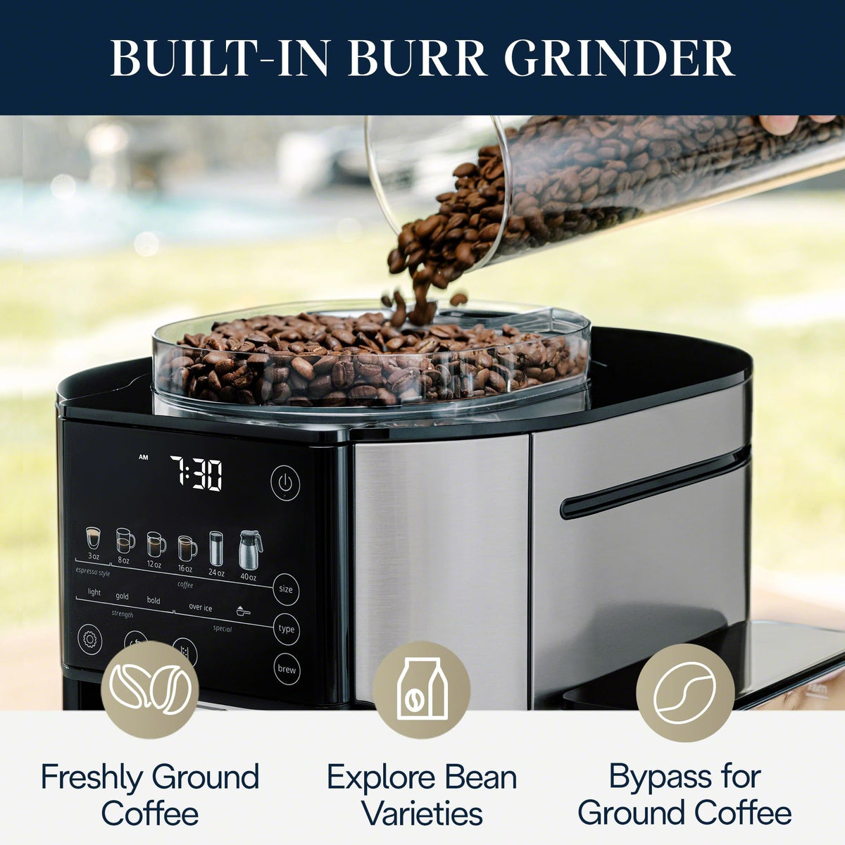 De'Longhi True Brew Drip Coffee Maker, Built in Grinder, Single Serve, 8 oz to 24 oz, Hot or Iced Coffee, Stainless, CAM51025MB