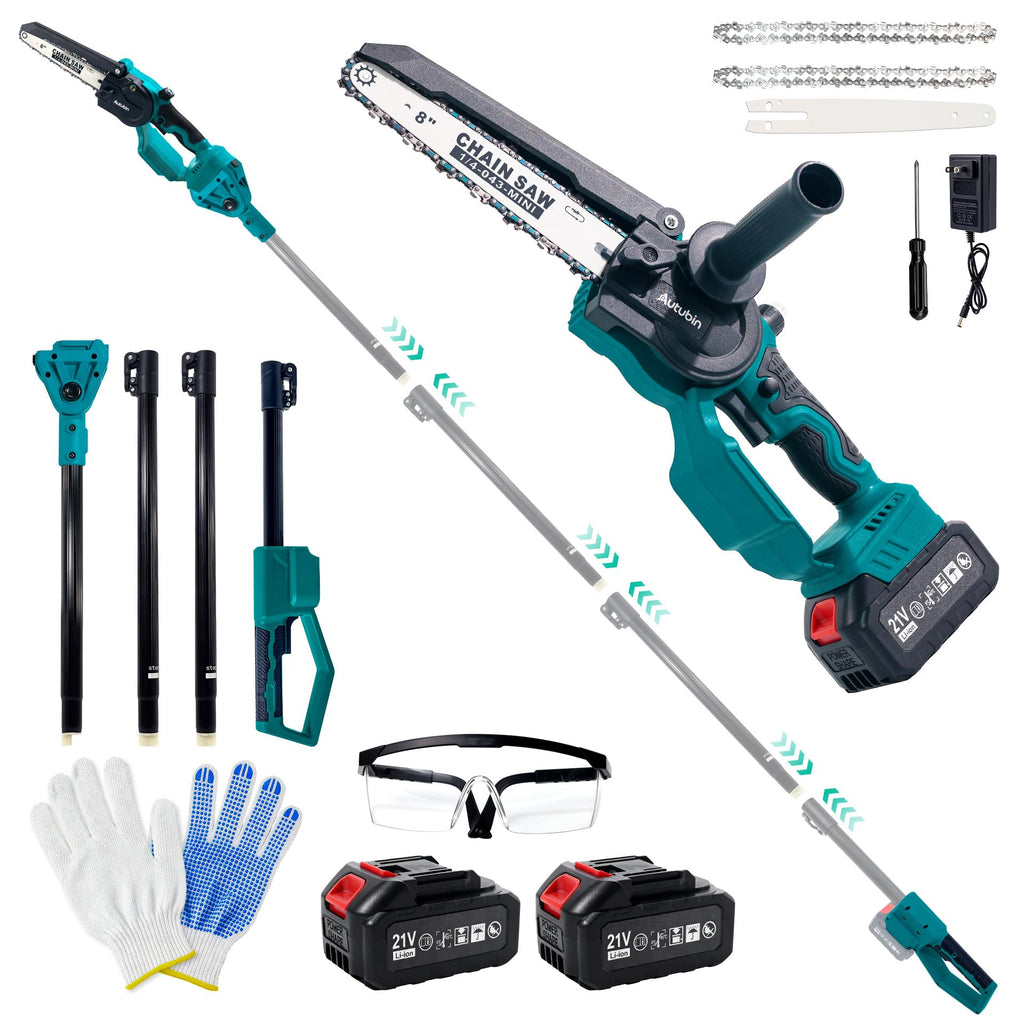 2-in-1 Cordless Pole Saw & 8'' Mini Chainsaw,Forest Ranger Approved Electric Handheld Chain Saw with 2 21V 4.0Ah Rechargeable Batterie&Charger, Auto