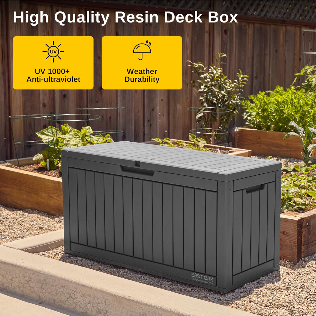 EAST OAK Outdoor Storage Box, 180 Gallon Deck Box, Large Resin Storage Bin for Patio Cushions, Gardening Tools, Lockable, Waterproof and UV Resistant