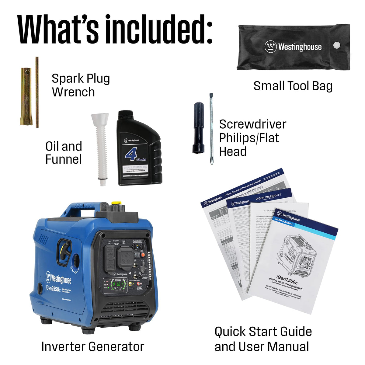 Westinghouse 2550 Peak Watt Super Quiet & Lightweight Portable Inverter Generator, RV Ready 30A Outlet, Gas Powered, Parallel Capable, Long Run Time