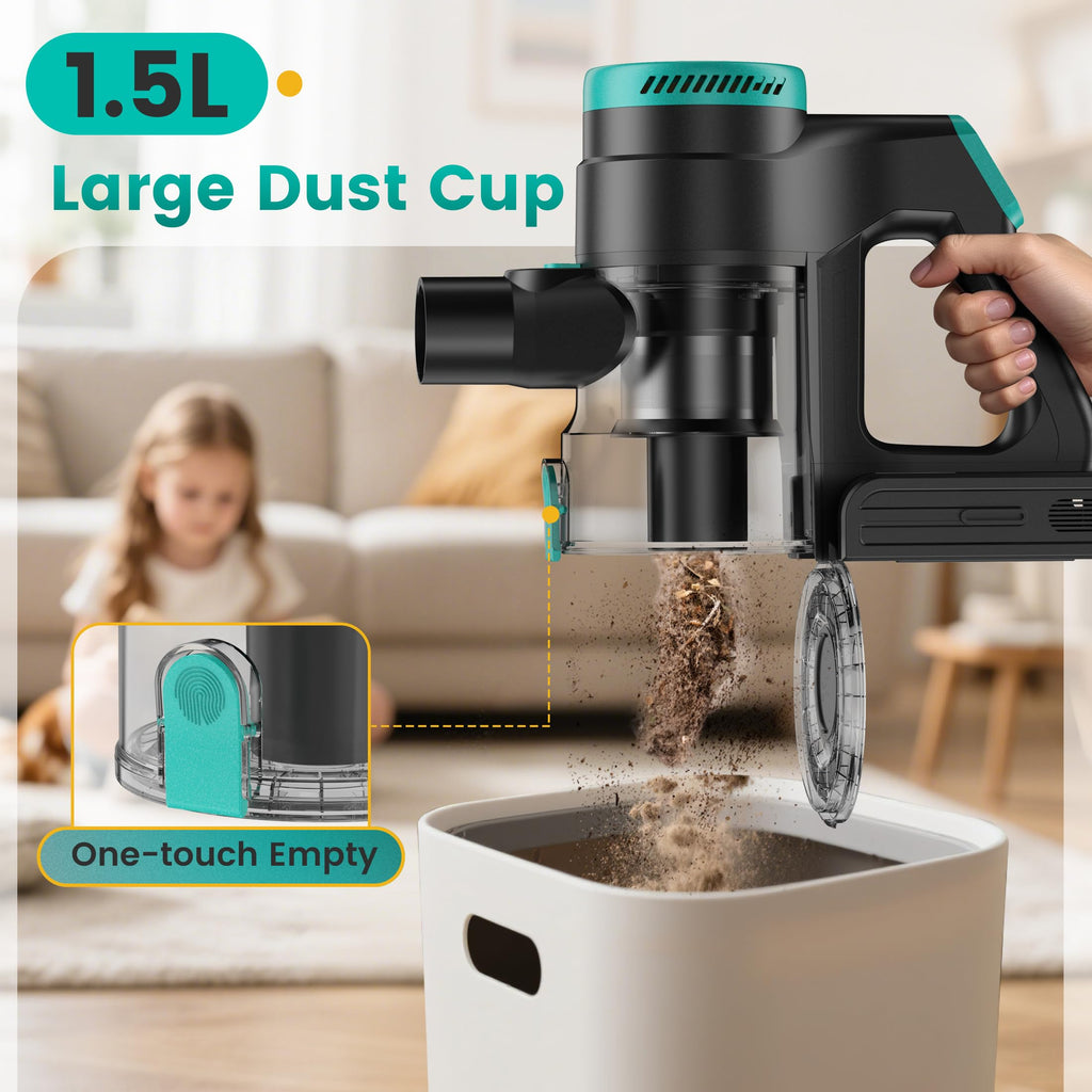 Zefiro Cordless Vacuum Cleaner for Home,45Mins Runtime Stick Vacuum Cleaners, Anti-Tangle and 1.5L Dust Cup, Lightweight Vacuum for Hardwood Floor