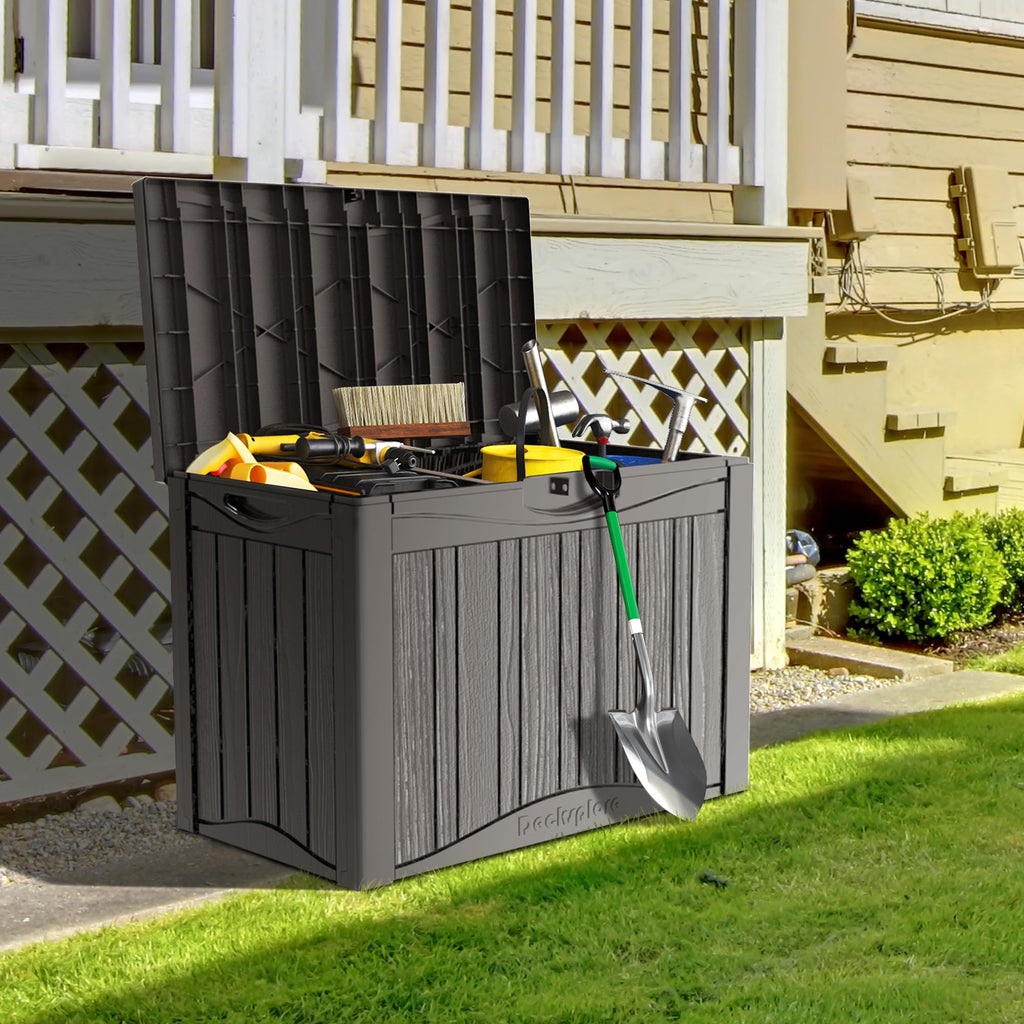 Mersco 320 Gallon Double-Wall Resin Deck Box - Lockable Waterproof Outdoor Storage Box, 1000lbs Capacity & Doubles as Seating for Patio Furniture