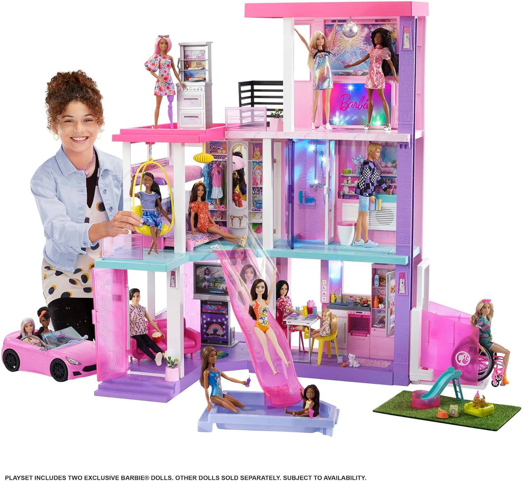 Barbie 60th Celebration DreamHouse Doll House Playset (3.75-feet) with 2 Exclusive Dolls, Car, Pool, Slide, Elevator, Lights & Sounds, 100+