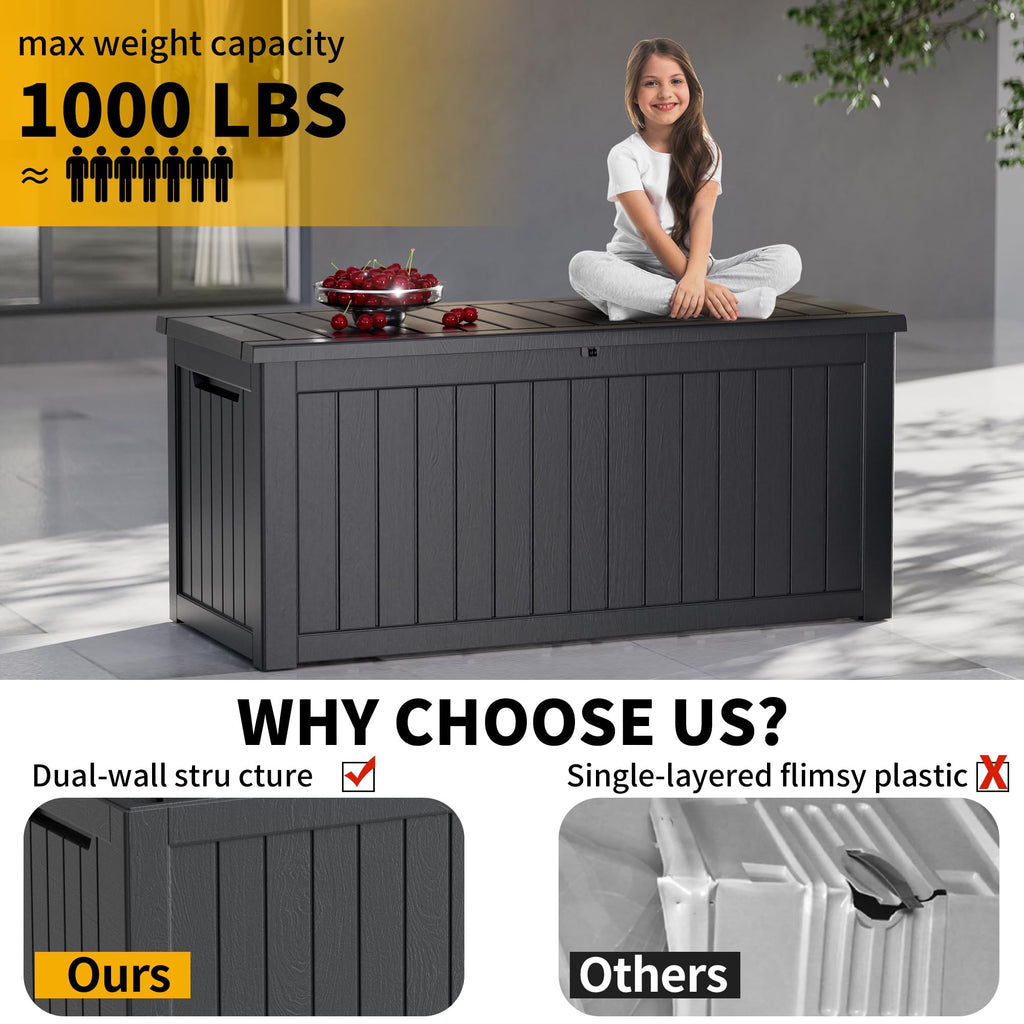 Mersco 320 Gallon Double-Wall Resin Deck Box - Lockable Waterproof Outdoor Storage Box, 1000lbs Capacity & Doubles as Seating for Patio Furniture