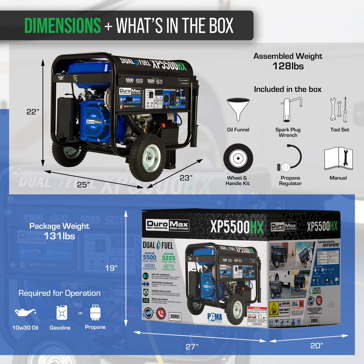 DuroMax XP13000HX 13,000-Watt Dual Fuel Portable Generator - Gas & Propane, Electric Start, Whole Home Power Backup, Transfer Switch Ready, RV &