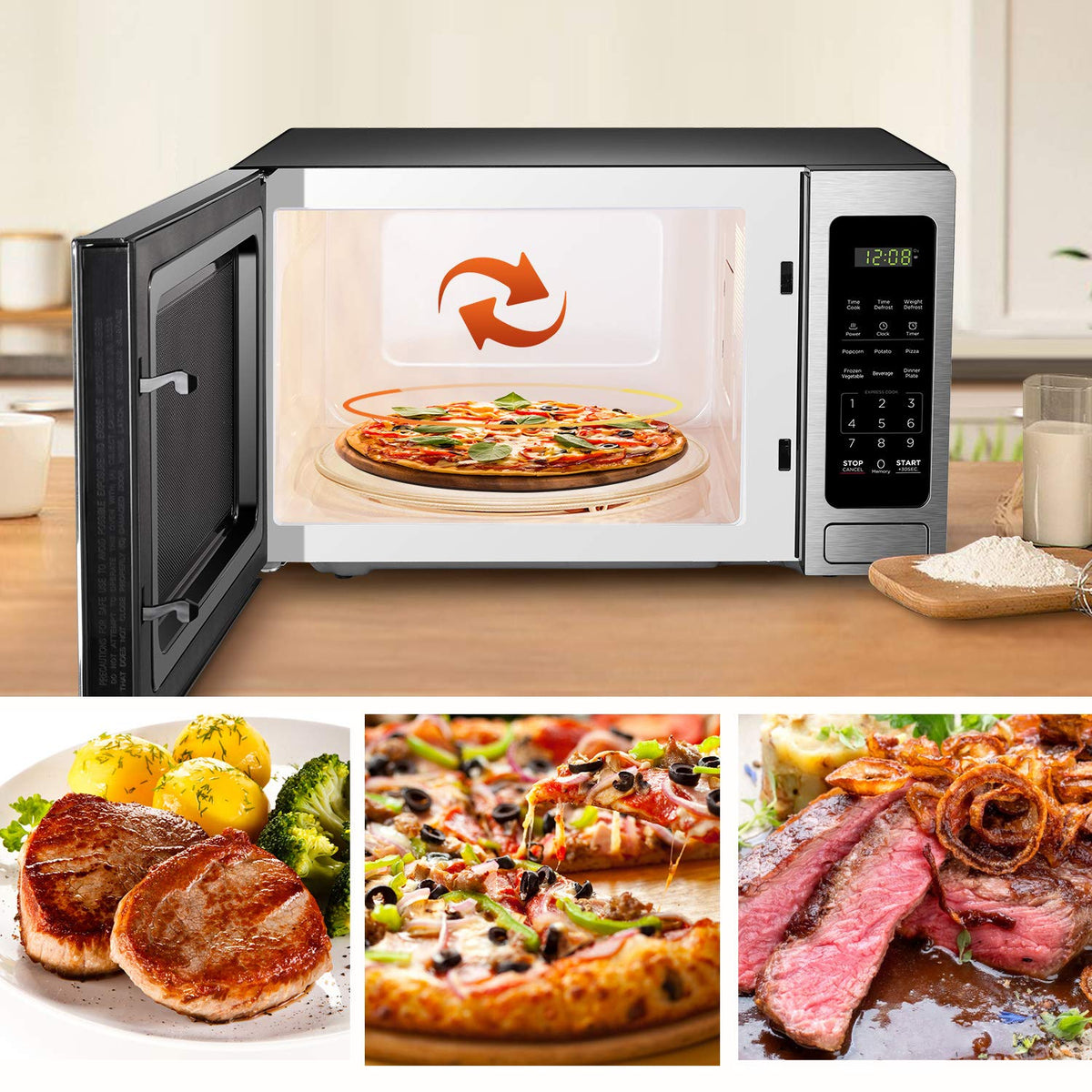 BLACK+DECKER EM044KB19 Over The Range Microwave Oven with One Touch, 1000 Watts, 400 CFM and Auto Cooking, OTR 1.9 Cu.ft