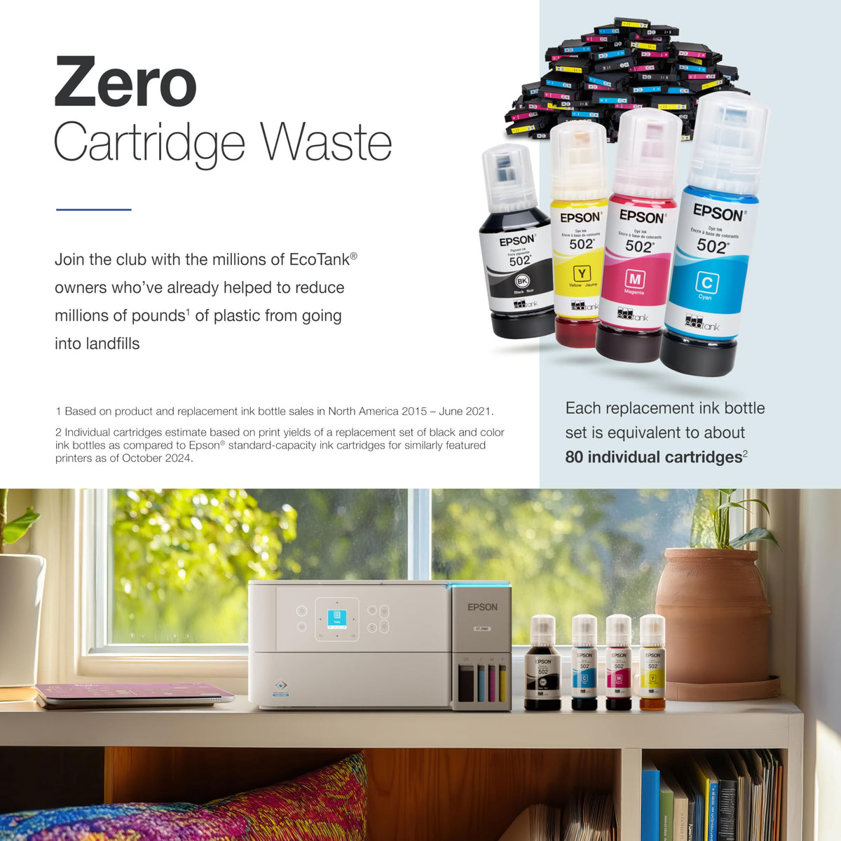 Epson EcoTank ET-2980 Wireless All-in-One Color Supertank Printer with up to 3 Years of Ink, Refillable Tanks, Perfect for Home, 15 PPM, 1.44" Color