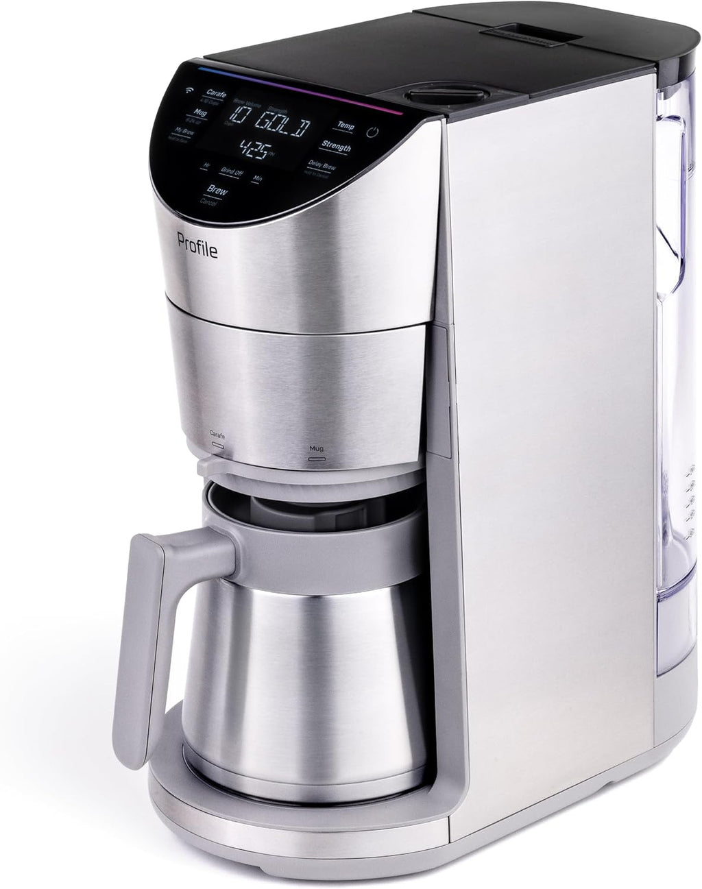 GE Profile Smart Grind & Brew Coffee Maker w/Podless Single Serve, 90oz Water Reservoir, 10 Cup Thermal Carafe, Voice Control, Adjustable Burr