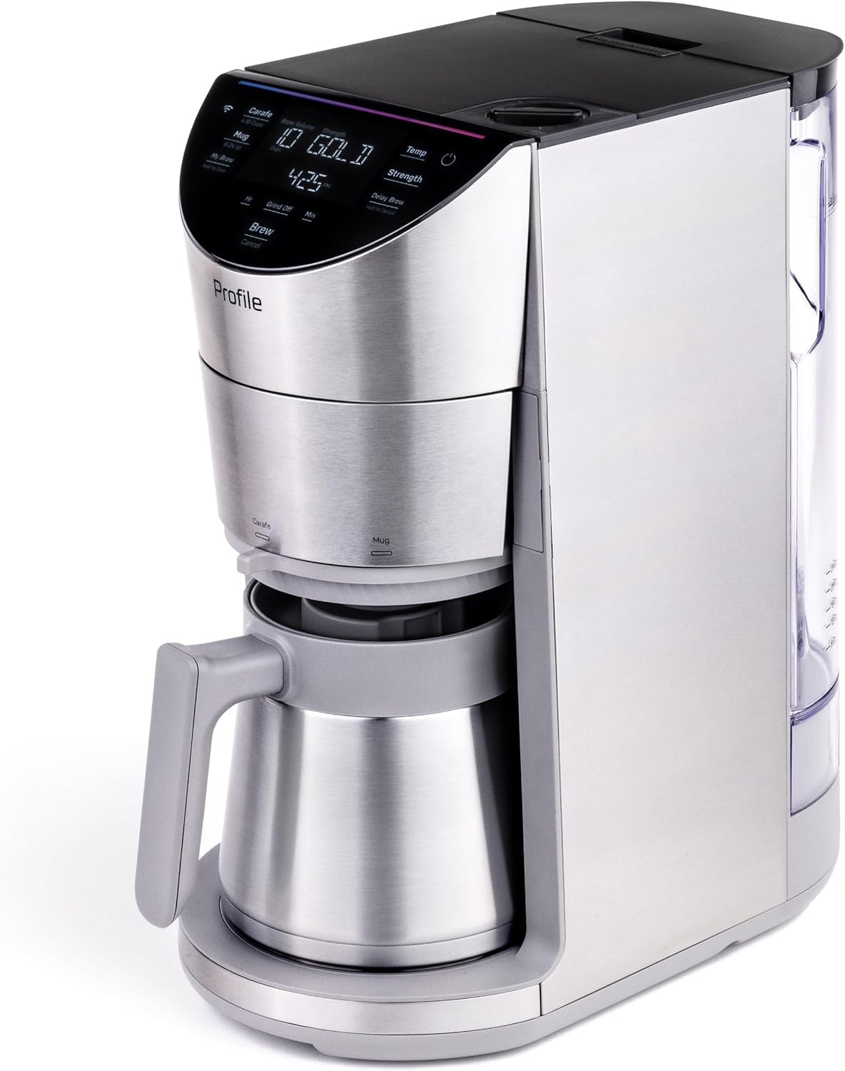GE Profile Smart Grind & Brew Coffee Maker w/Podless Single Serve, 90oz Water Reservoir, 10 Cup Thermal Carafe, Voice Control, Adjustable Burr
