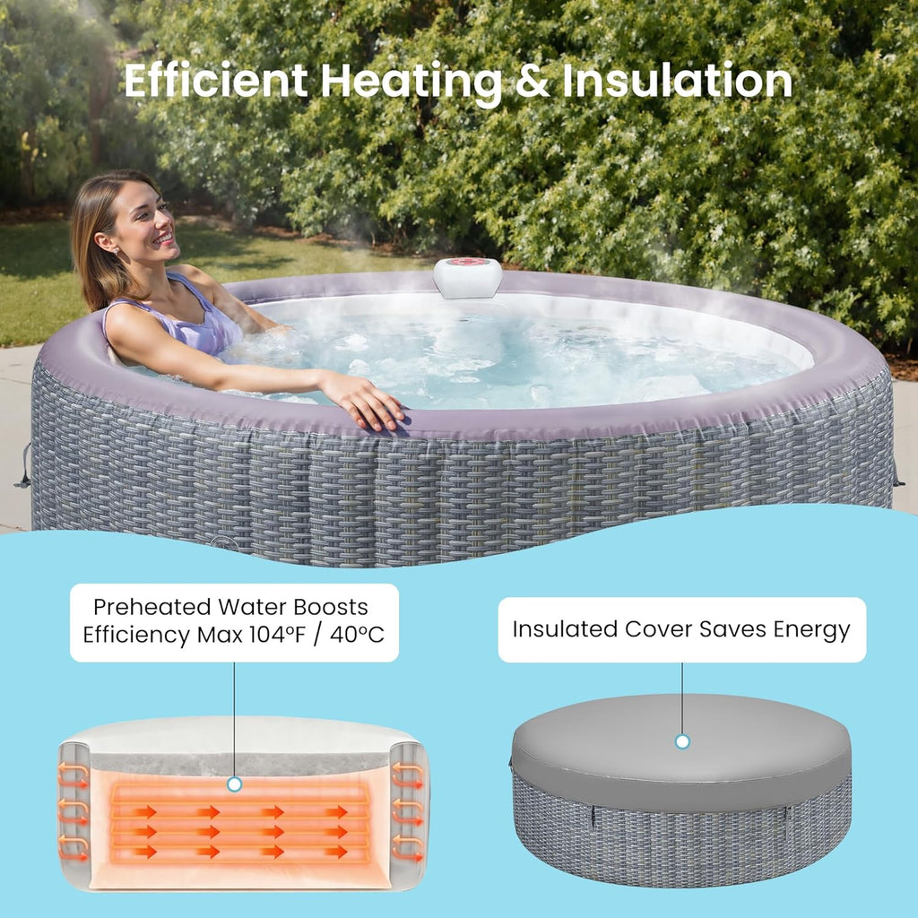Inflatable Hot Tub Spa for 2C6 Persons, Outdoor Portable Jacuzzi with 1350W Heater & Bubble Massage System, 104F Fast Heating, Insulated Cover, Easy