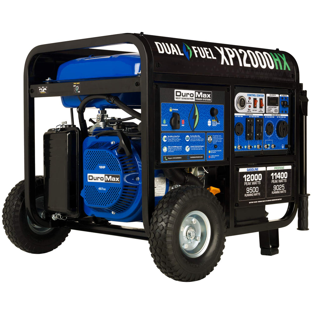 DuroMax XP13000HX 13,000-Watt Dual Fuel Portable Generator - Gas & Propane, Electric Start, Whole Home Power Backup, Transfer Switch Ready, RV &
