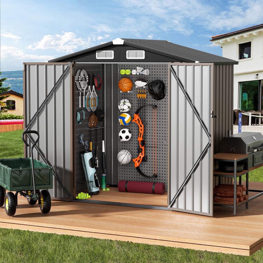 GVDV 10x14 FT Outdoor Metal Storage Shed, Durable Garden Shed with Updated Frame Structure for Backyard, Patio, Tool Storage, All-Weather Shelter for
