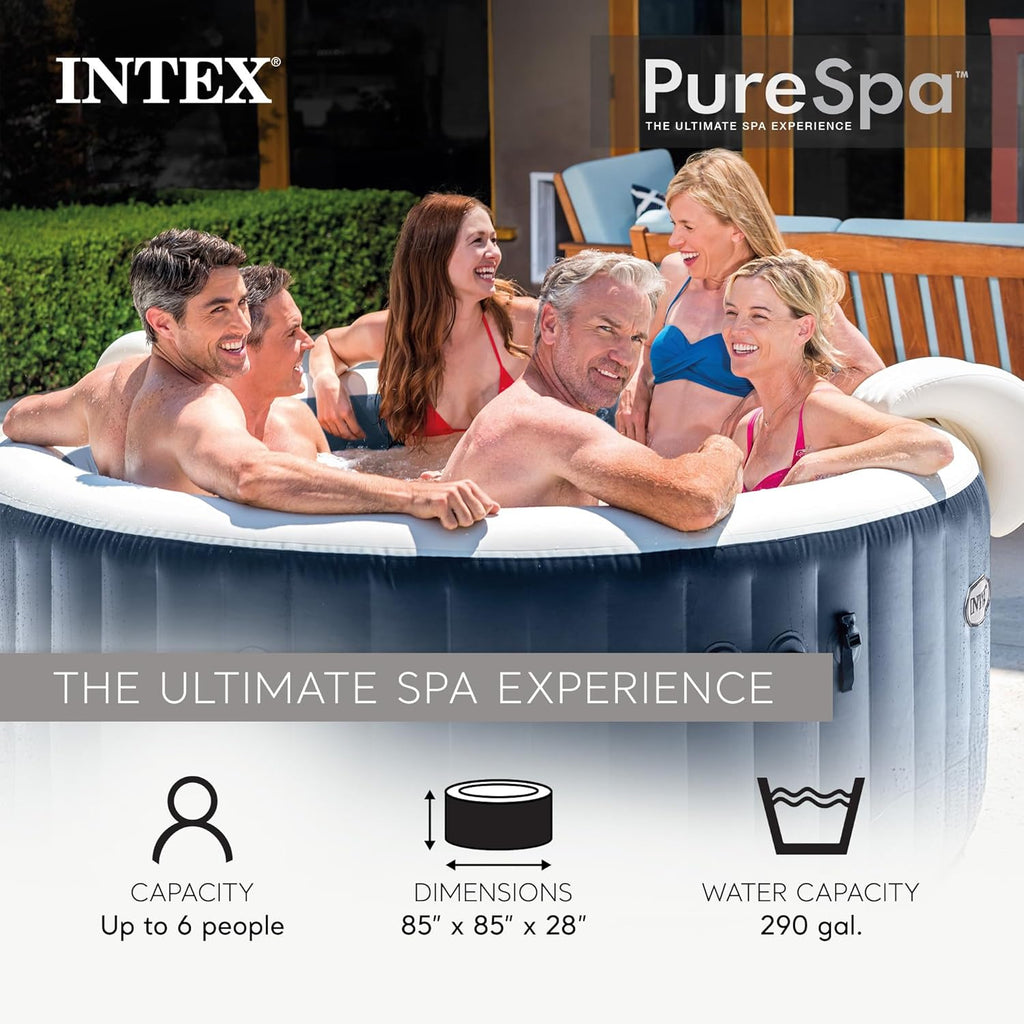INTEX 28431EP PureSpa Plus Bubble Massage Inflatable Spa Set: Includes Energy Efficient Spa Cover C2 Headrests C LED Light C 6 Person Capacity C 85"