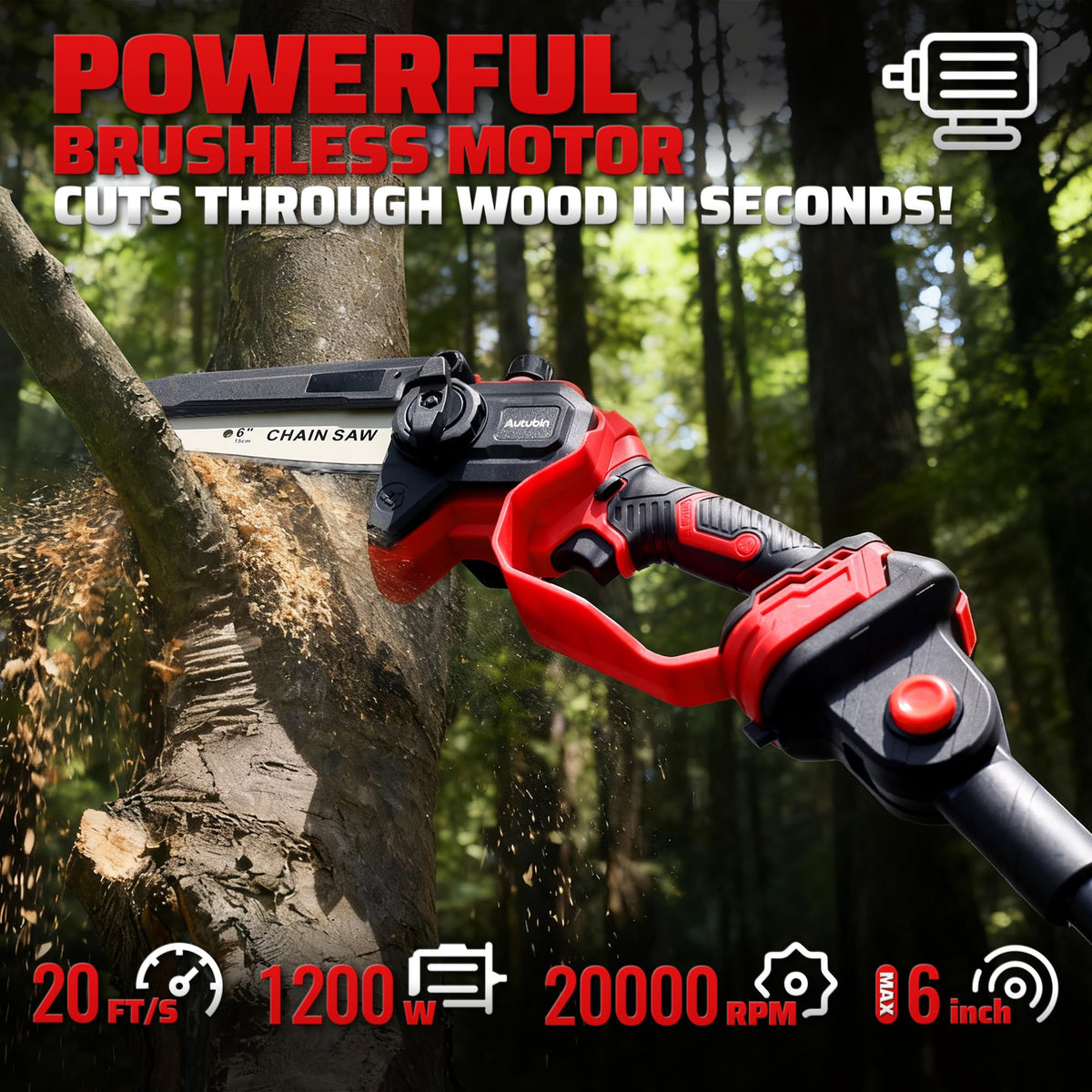 2-in-1 Cordless Pole Saw & 8'' Mini Chainsaw,Forest Ranger Approved Electric Handheld Chain Saw with 2 21V 4.0Ah Rechargeable Batterie&Charger, Auto