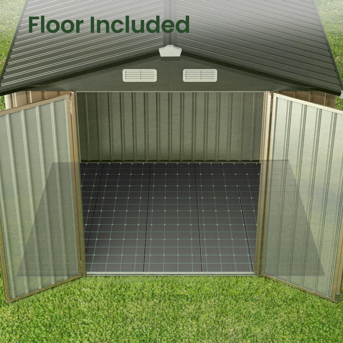 GVDV 10x14 FT Outdoor Metal Storage Shed, Durable Garden Shed with Updated Frame Structure for Backyard, Patio, Tool Storage, All-Weather Shelter for