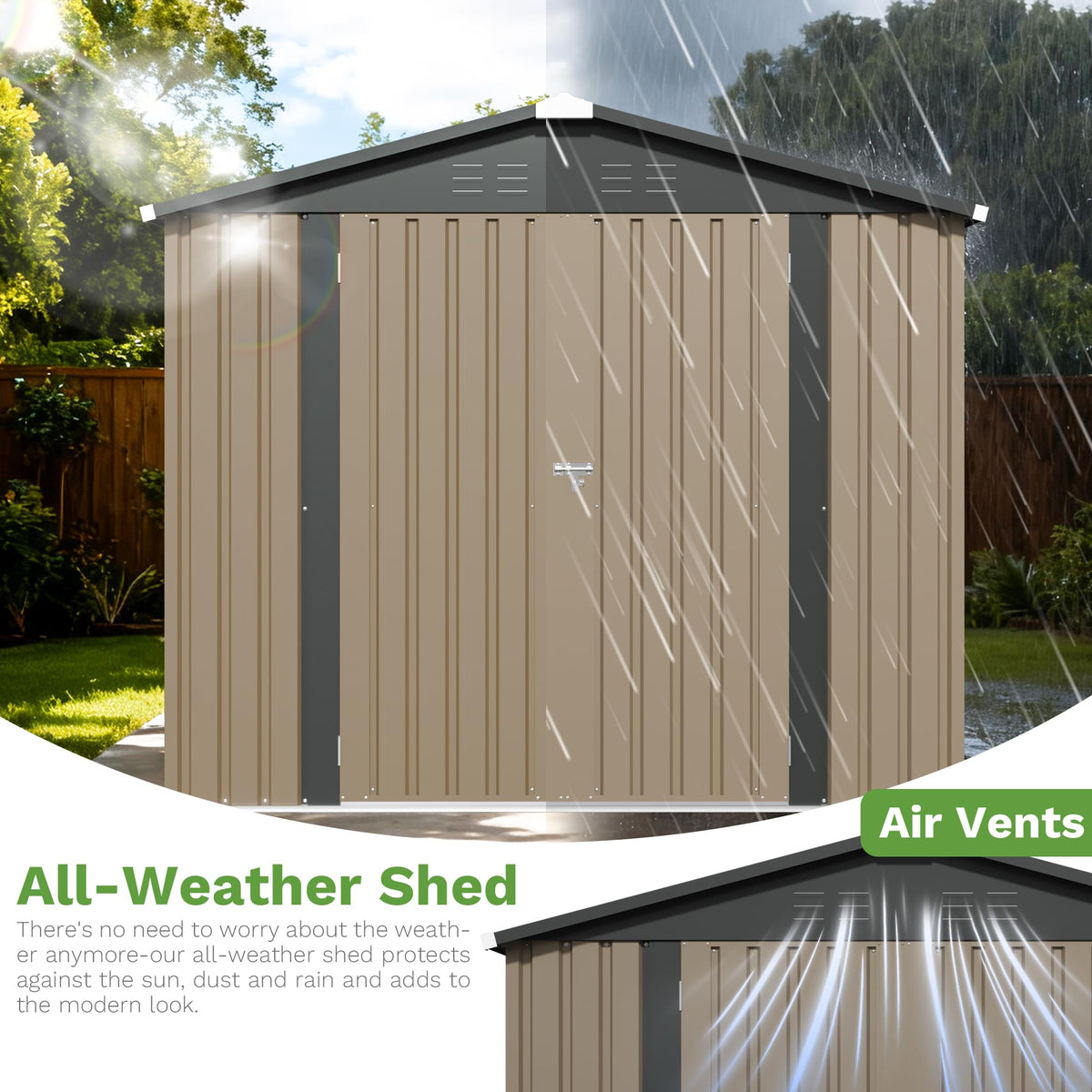 Patiowell 8x8 FT Outdoor Storage Shed, Heavy Duty Tool Metal Sheds with Lockable Doors and Updated Frame Structure for Backyard Patio Lawn, Black