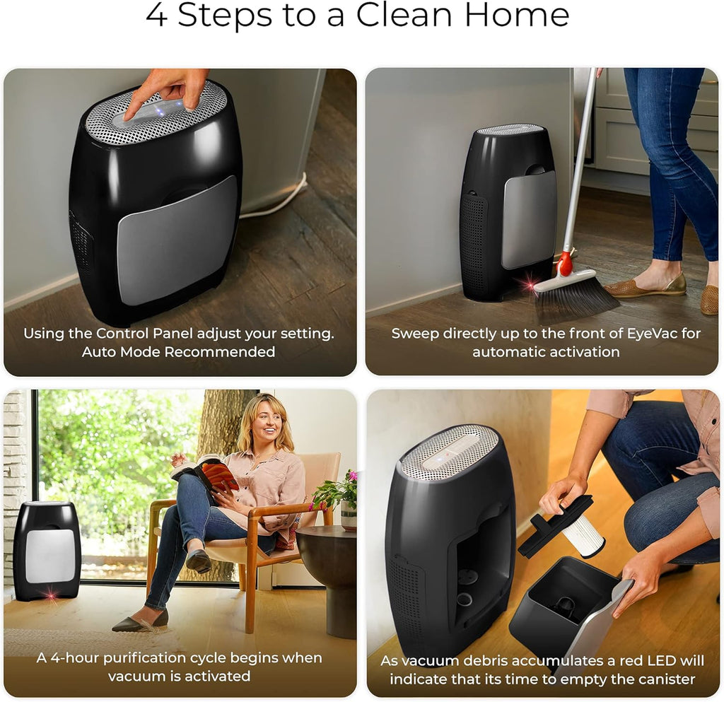 EyeVac Air 2-in-1 HEPA Air Purifier & Touchless Vacuum Automatic Dustpan - Ultra Fast & Powerful - Covers 600 Sq ft - Corded Canister Vacuum, Bagless