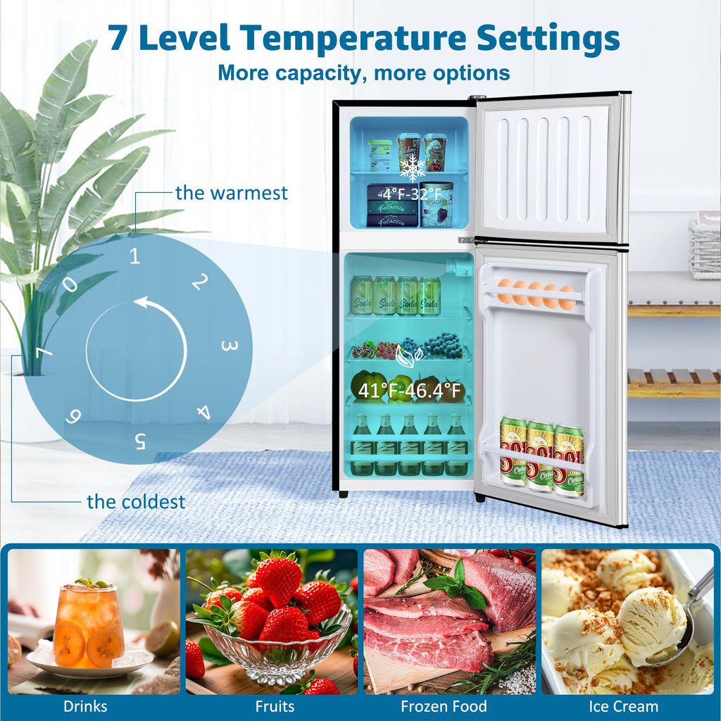 3.3 Cu. Ft. Mini Fridge with Freezer, Compact Refrigerator with Adjustable 7-Level Thermostat, Dorm Fridge for Kichen, RV, Office, Apartment, Black