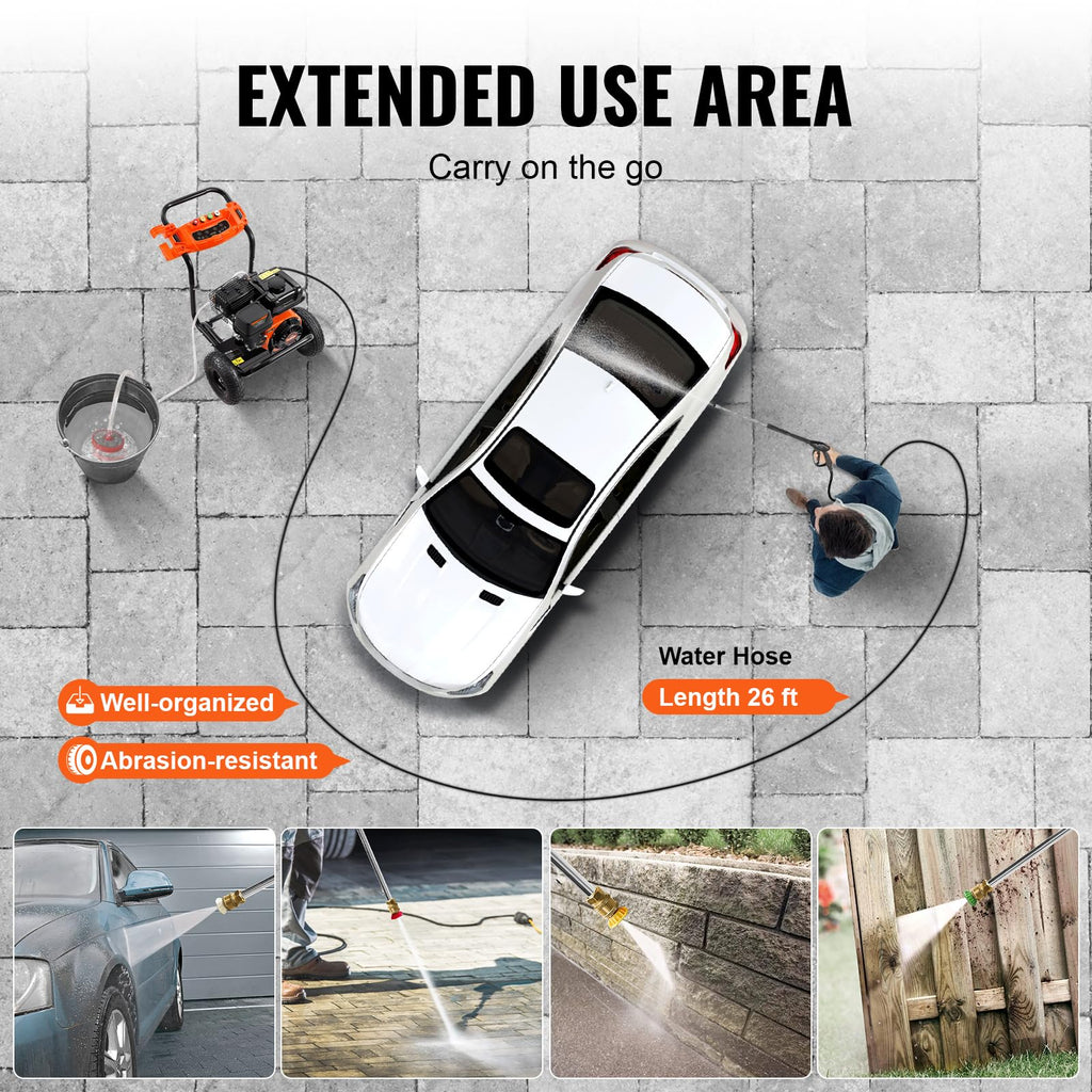 VEVOR Gas Powered Pressure Washer 3400 PSI 2.6 GPM, with Spray Gun and Extension Wand, 5 Quick Connect Nozzles, Copper Pump