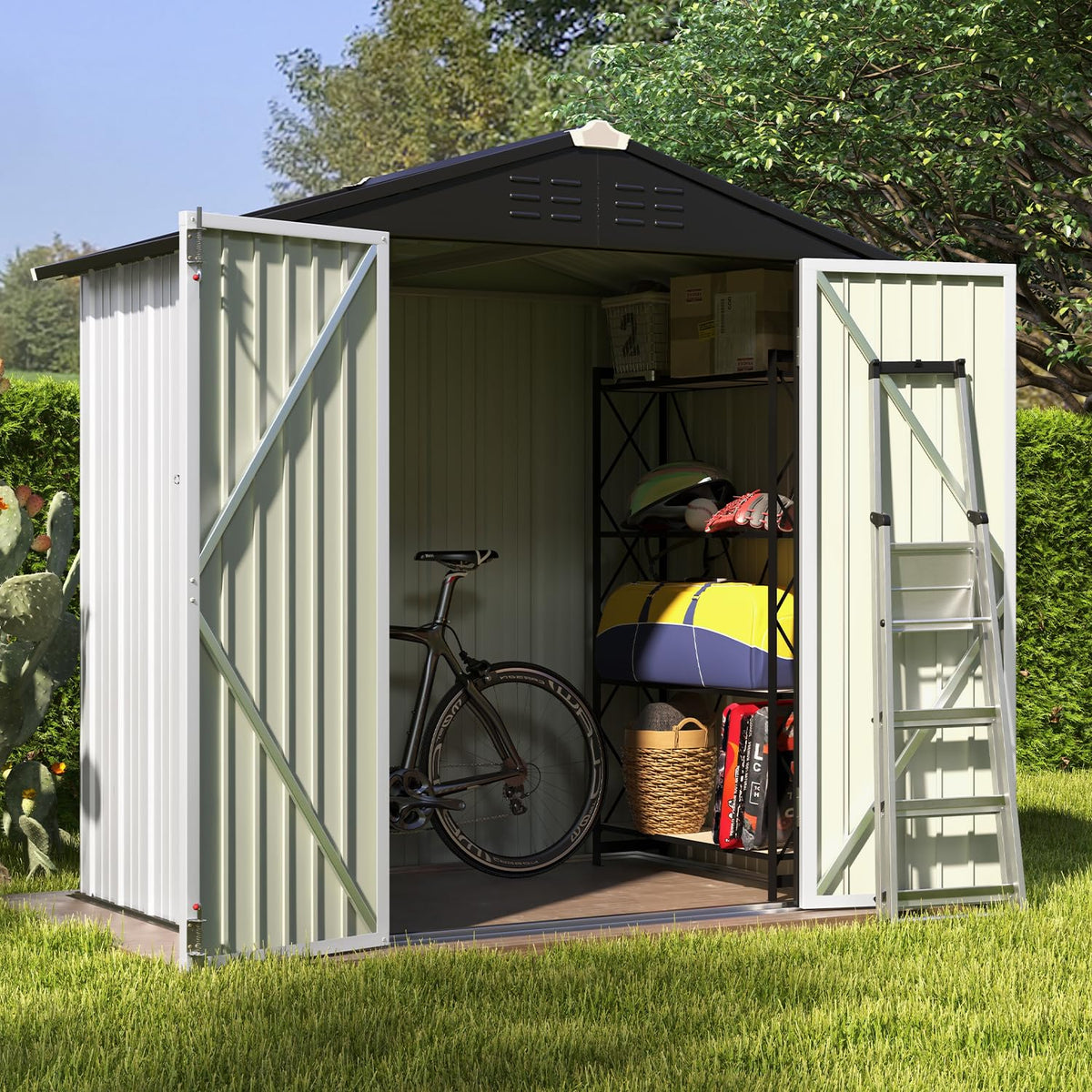 Patiowell 10 x 12 FT Metal Storage Shed for Outdoor, Steel Yard Shed with Design of Lockable Doors, Utility and Tool Storage for Garden, Backyard