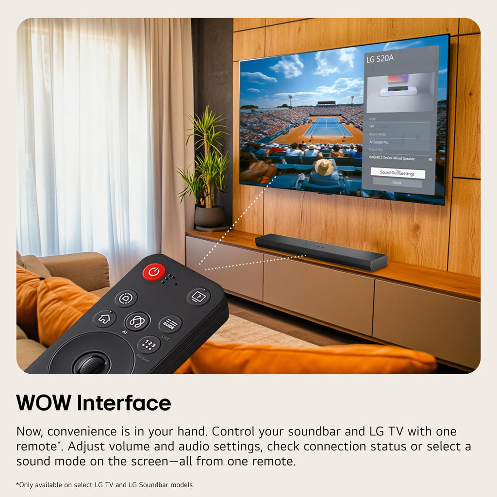 LG S60T 3.1 ch. Soundbar with Wireless Subwoofer, Dolby Audio, TV Synergy, Wow Interface, AI Sound Pro (2024 Model)