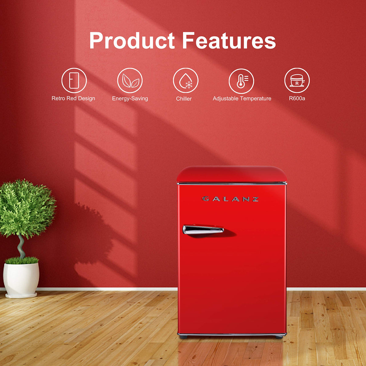 Galanz GLR25MBKR10 Retro Compact Refrigerator, Mini Fridge with Single Doors, Adjustable Mechanical Thermostat with Chiller, Black, 2.5 cu ft