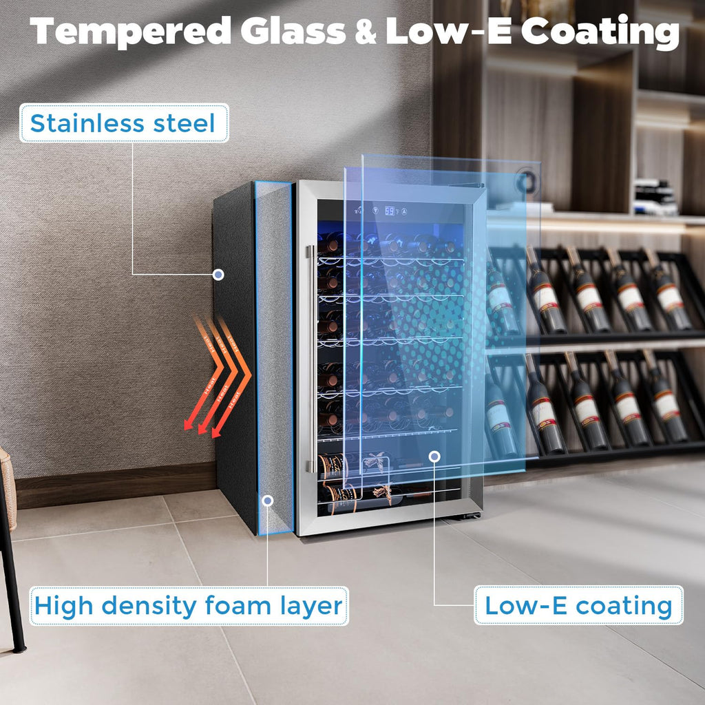 COWSAR 4.5 Cu.Ft Wine Fridge 37 Bottle, ETL Approved Freestanding Wine Cooler 145 Can Beverage Refrigerator with Stainless Steel Reversible Glass