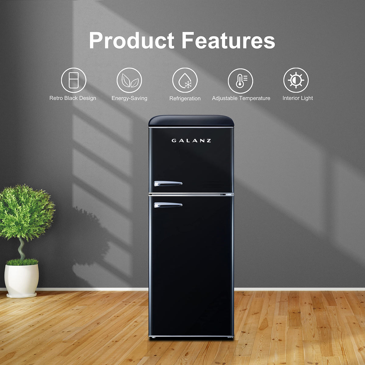 Galanz GLR25MBKR10 Retro Compact Refrigerator, Mini Fridge with Single Doors, Adjustable Mechanical Thermostat with Chiller, Black, 2.5 cu ft