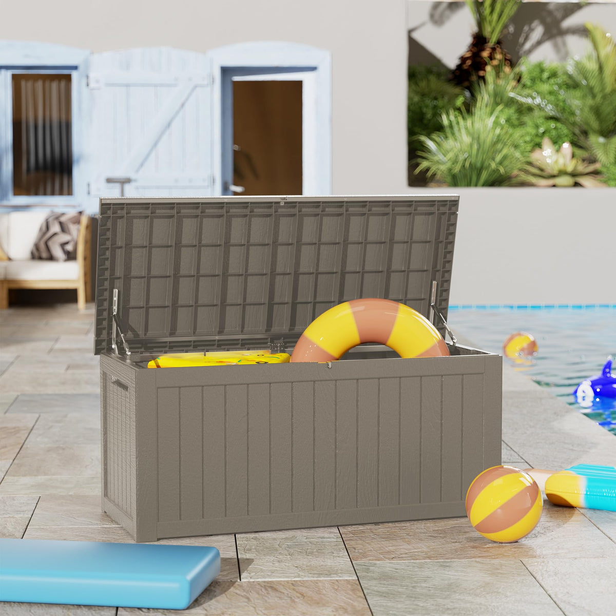 Mersco 320 Gallon Double-Wall Resin Deck Box - Lockable Waterproof Outdoor Storage Box, 1000lbs Capacity & Doubles as Seating for Patio Furniture